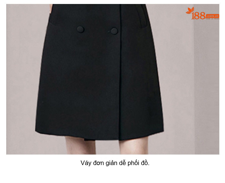 Váy Vest Công Sở Nữ Tay Ngắn Dáng Ôm Hai Hàng Khuy Màu Đen chi tiết 19