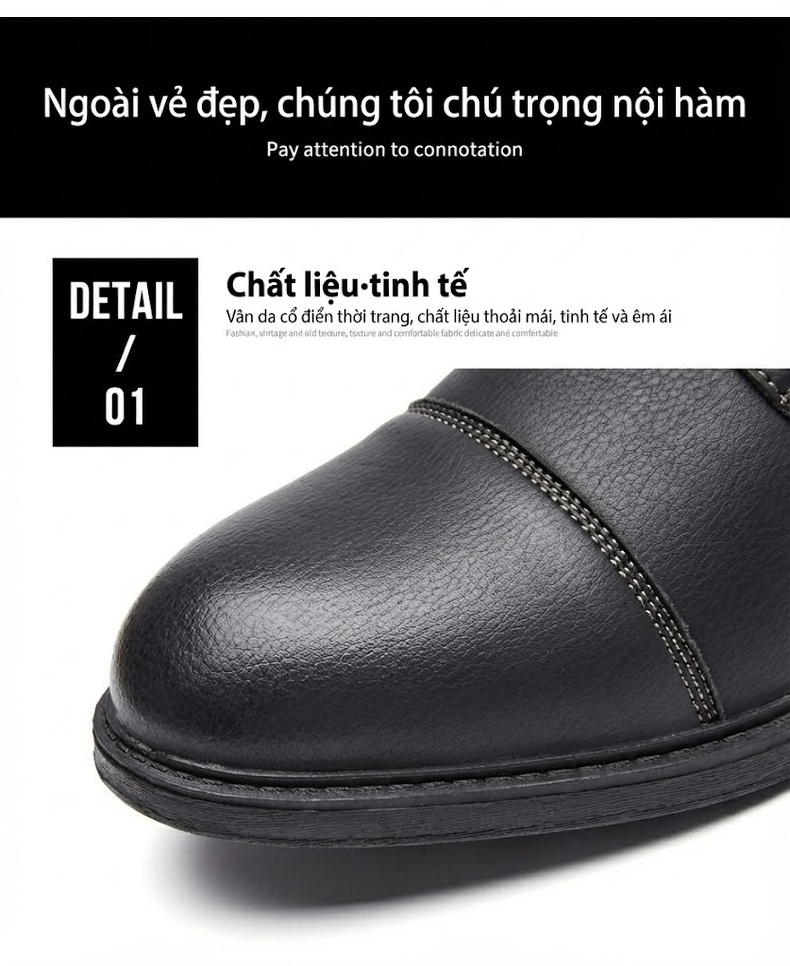 Giày Boot Công Sở Nam Cổ Cao Da Bóng Buộc Dây Khóa Bên Chiều Cao Đế Khoảng 3cm Màu Đen, Xám, Xanh Navy, Kem chi tiết 3