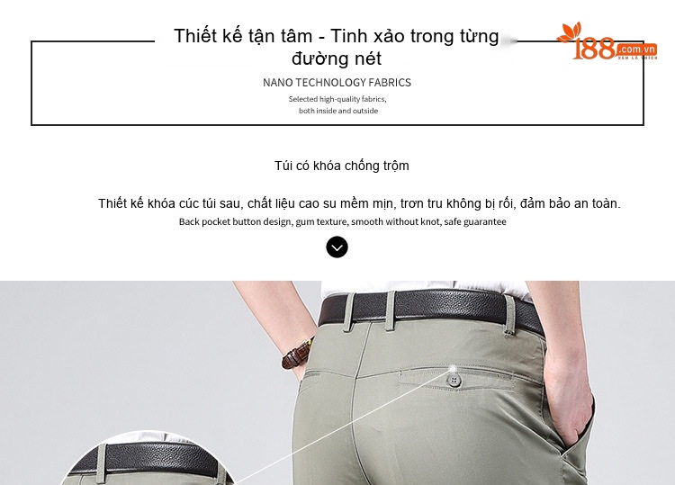Quần Âu Nam Dáng Suông Mỏng Nhẹ Không Nhăn Cho Bố Trung Niên Màu Đen, Kem, Xám, Be chi tiết 4