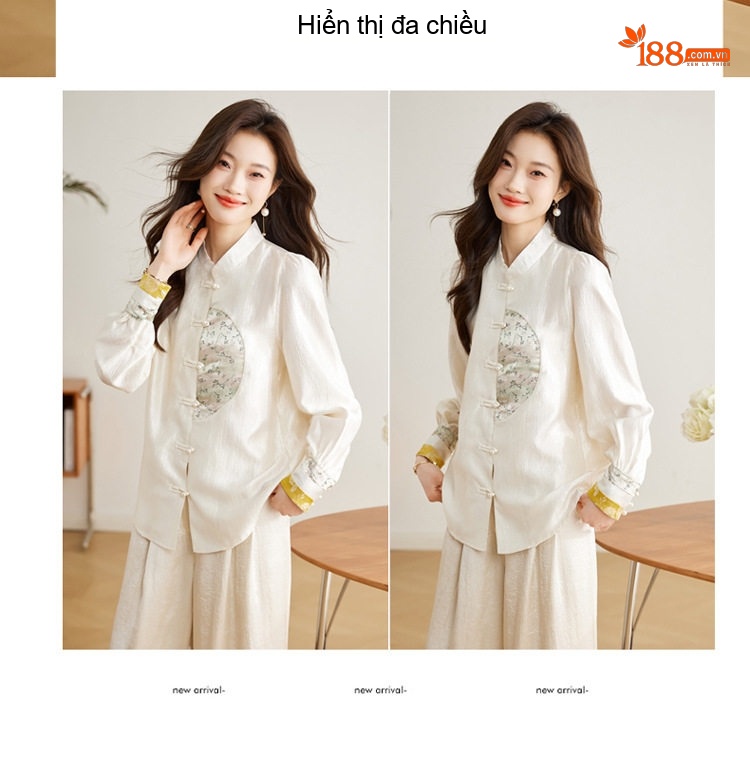 Áo Sơ Mi Nữ Cổ Tàu Thêu Hoa Phong Cách Trung Hoa chi tiết 5