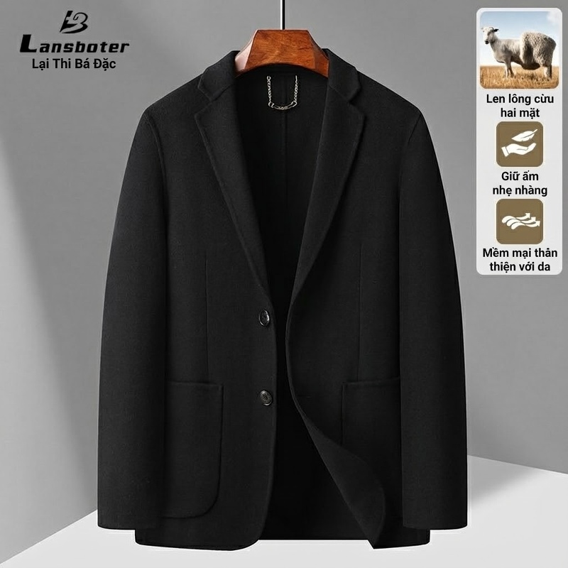 Áo Vest Nam Hai Lớp Lông Cừu Thủ Công Màu Xám, Đen