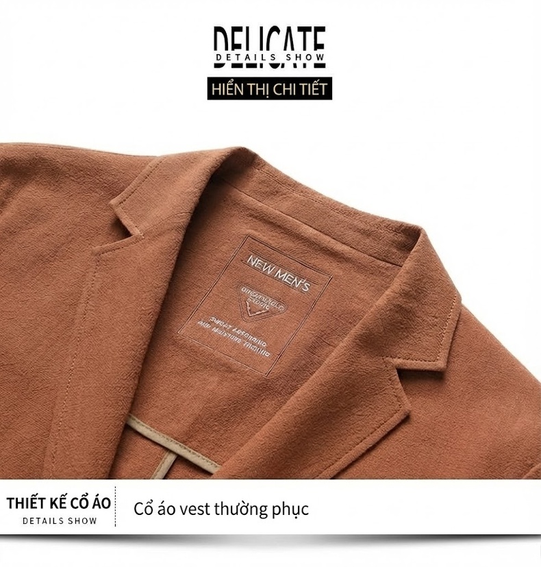 Áo Vest/Blazer Nam Cotton Mỏng Lót Viền Màu Kem, Xanh Lam, Nâu, Xanh Navy... chi tiết 22
