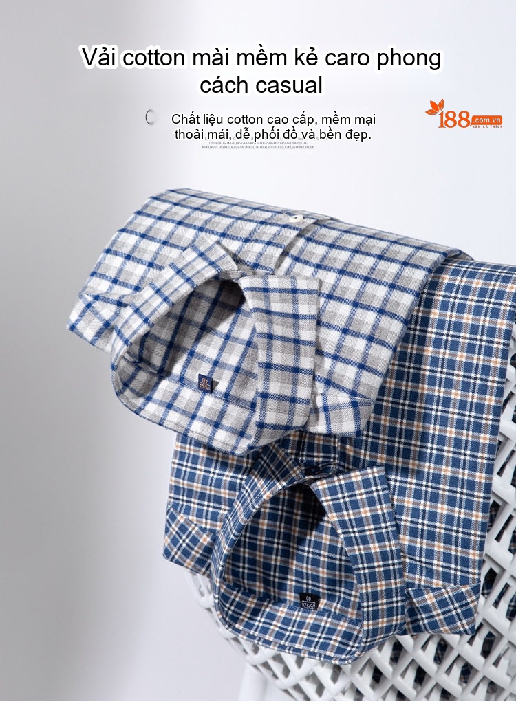 Áo Sơ Mi Tay Dài Nam Cotton Mài Lông Kẻ Caro, Kẻ Sọc Công Sở Màu Xanh, Xám, Nâu, Đỏ... chi tiết 1