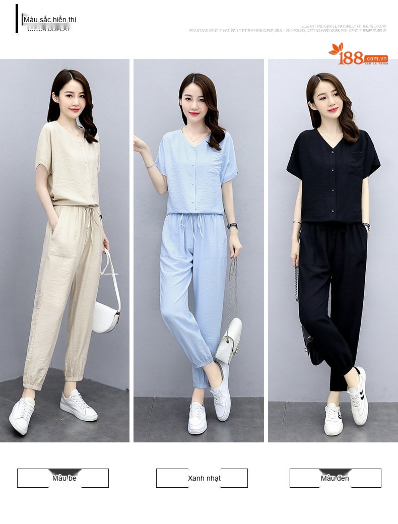 Bộ Quần Áo Nữ Cotton Lanh Mùa Hè Phong Cách Quý Bà chi tiết 1