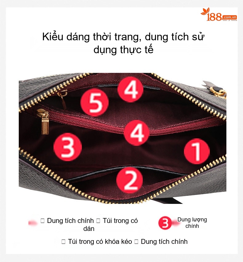 Túi Đeo Chéo Nữ Da Bò Thời Trang Màu Đen chi tiết 7