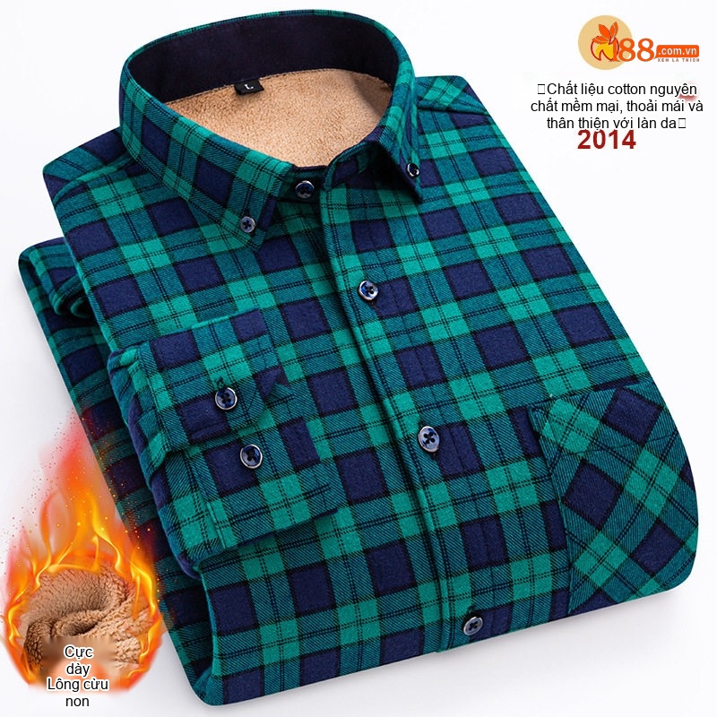 Áo Sơ Mi Nam Ca Rô Lông Cừu Non Cotton Dày Dặn Giữ Ấm Màu Đen, Đỏ, Xanh Dương, Xanh Lá...
