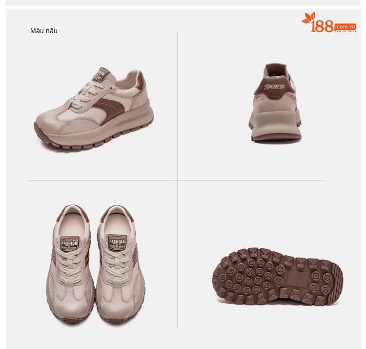 Giày Sneaker Nữ Đế Dày Phối Màu Thời Trang Chiều Cao Đế Khoảng 5cm Màu Đỏ, Kem chi tiết 18