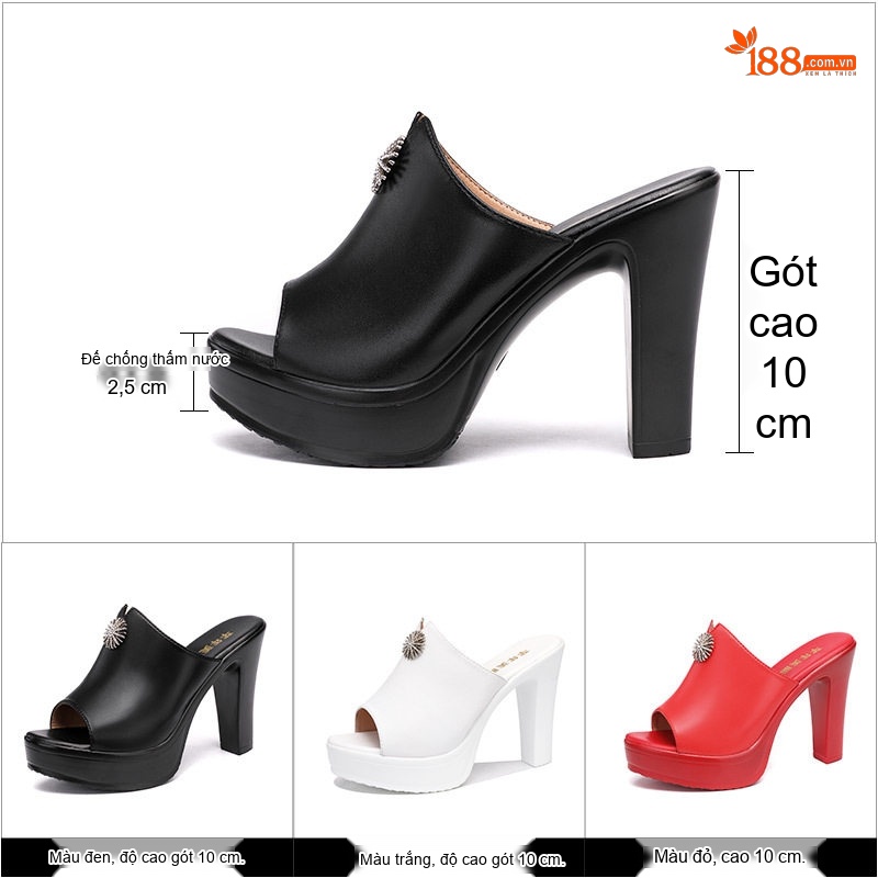 Dép Sục Nữ Hở Mũi Da Bò Đế Xuồng Quai Ngang Chiều Cao Đế 10cm Màu Đen, Trắng, Đỏ