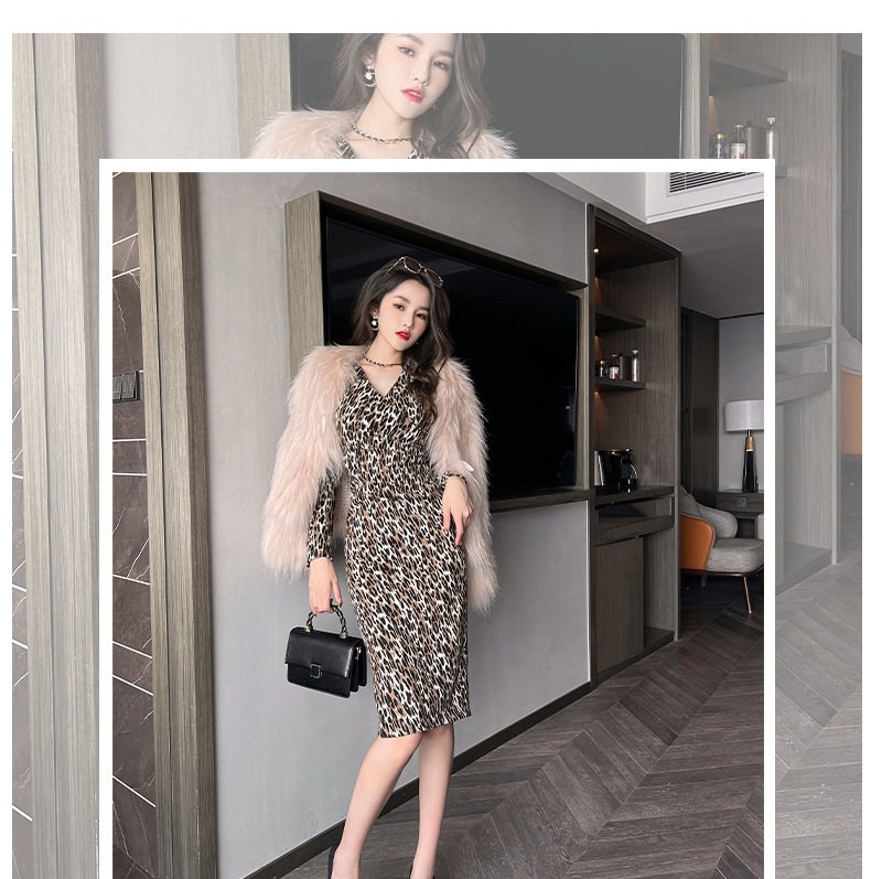 Váy Dài Tay Nữ Họa Tiết Da Báo Ôm Dáng Phong Cách Công Sở chi tiết 1