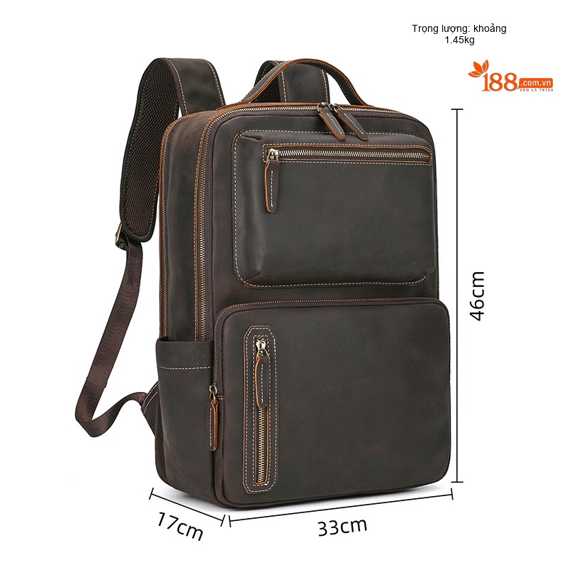 Balo Nam Da Bò Lớp Đầu MASIWEI Dung Tích Lớn Chống Sốc Đựng Laptop 16 inch Màu Nâu chi tiết 5