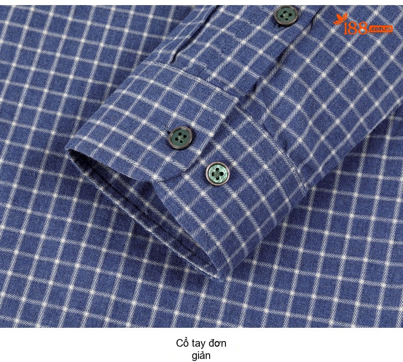 Áo Sơ Mi Nam Tay Dài Cotton Kẻ Sọc Mài Lông Dáng Ôm Vừa Vặn Màu Xanh Dương, Xám chi tiết 9