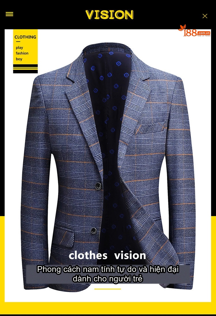 Áo Khoác Blazer Nam Kẻ Sọc Dáng Ôm Phong Cách Hàn Quốc Thanh Lịch Màu Xám, Xanh Dương chi tiết 1