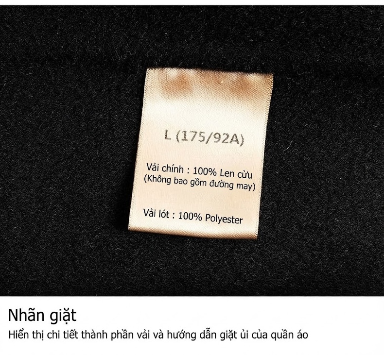 Áo Khoác Dạ Nam 100% Lông Cừu Hai Mặt Cổ chữ Vest Công Sở Thanh Lịch Màu Đen chi tiết 19