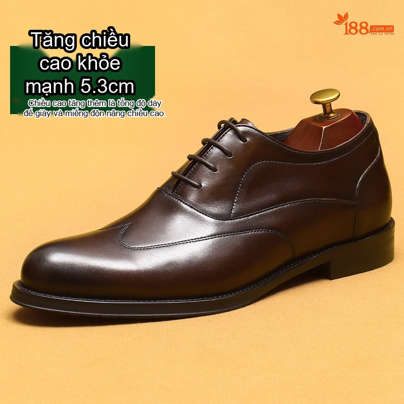 Giày Tây Buộc Dây Nam Da Bò Chiều Cao Đế 5.3cm Màu Đen, Nâu