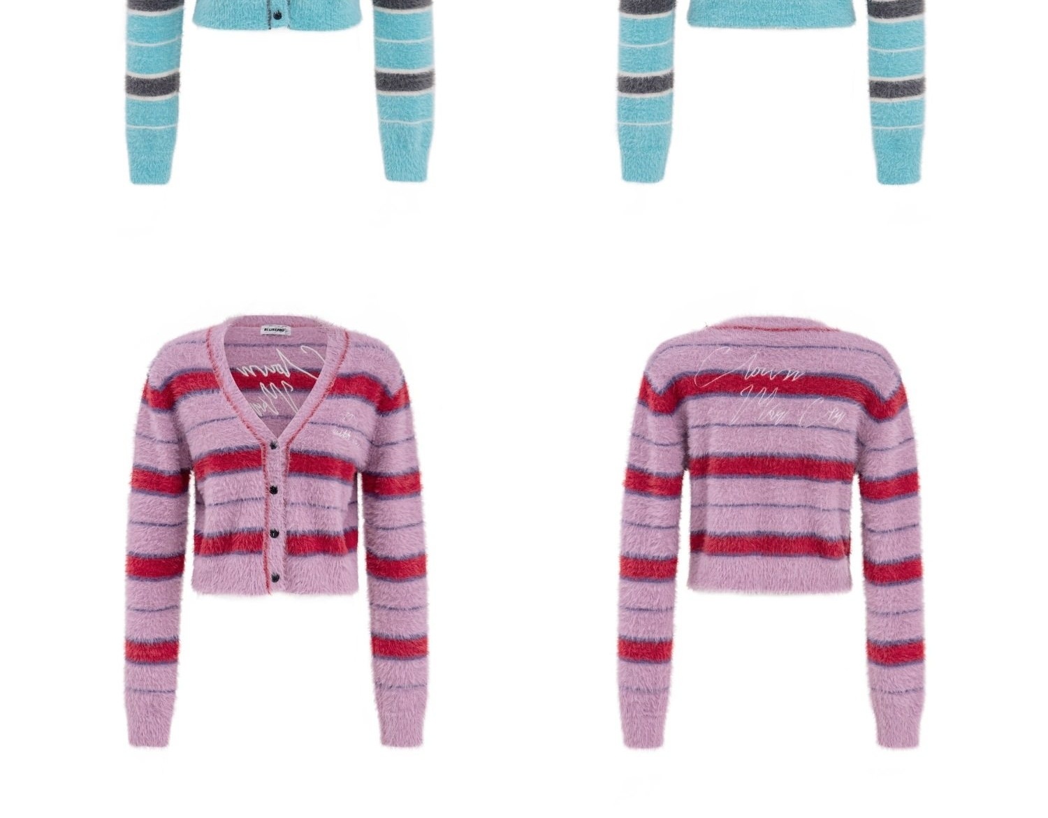Áo Cardigan Nữ Dệt Kim Cổ chữ V Vạt Lệch Màu Xanh, Hồng chi tiết 4