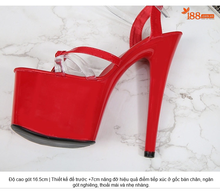 Giày Sandal Cao Gót Nữ Quai Trong Suốt Da Bóng Gót Cao 10cm - 12cm Màu Đen, Đỏ, Vàng, Xanh Dương... chi tiết 6