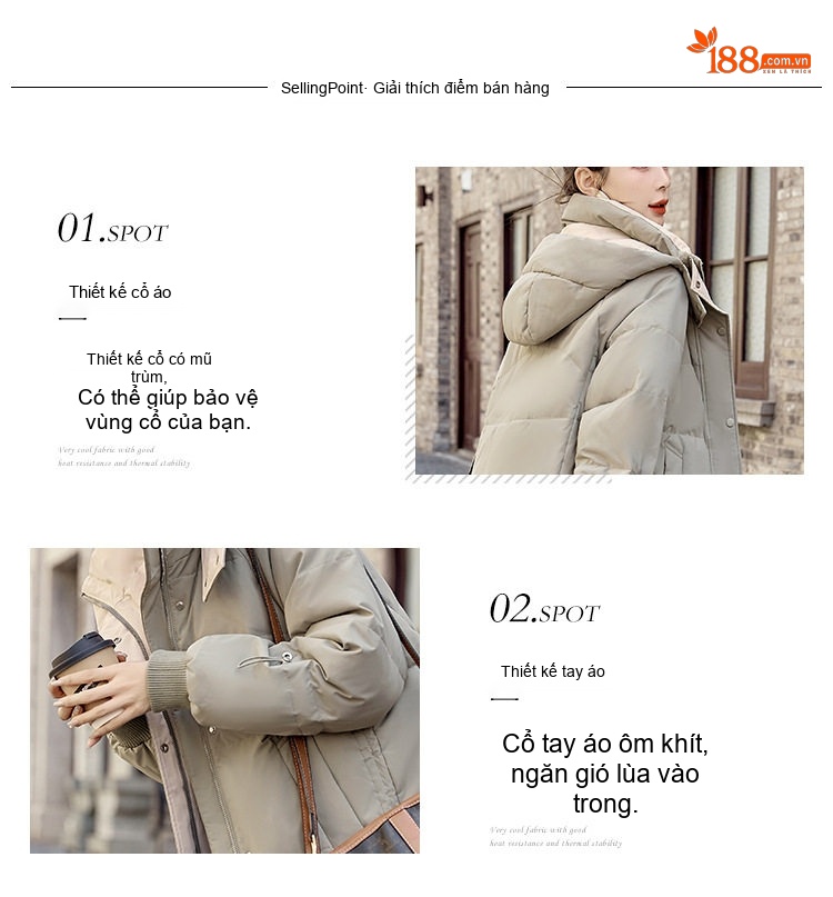 Áo Khoác Phao Nữ Dáng Dài Hàn Quốc Thiết Kế Ins Cotton Dày Dặn Màu Đen, Xám chi tiết 4