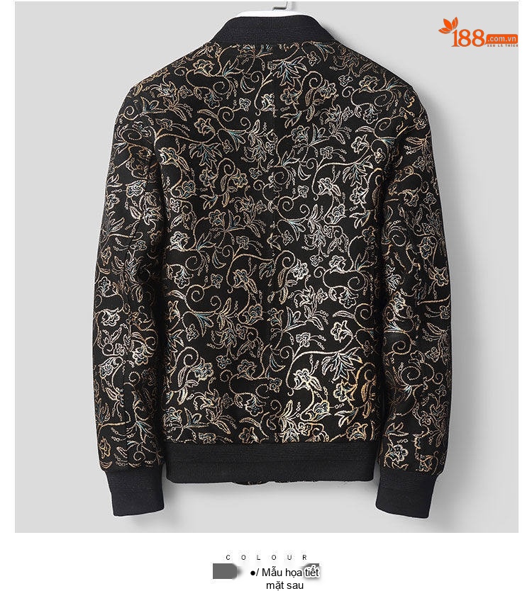Áo Khoác Bomber Nam Da Cừu In Họa Tiết Slim Fit Màu Đen chi tiết 11