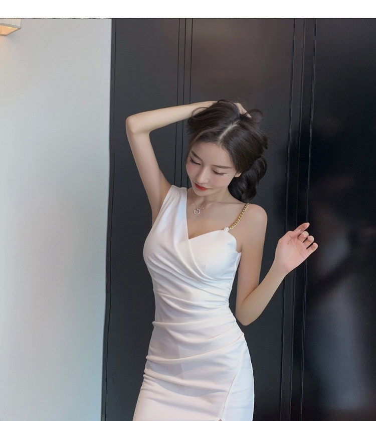 Váy Hai Dây Ngắn Xẻ Tà Cổ chữ V Sâu Phong Cách Gợi Cảm Màu Trắng, Đen chi tiết 8
