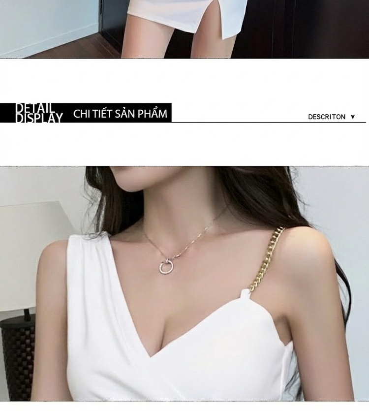 Váy Hai Dây Ngắn Xẻ Tà Cổ chữ V Sâu Phong Cách Gợi Cảm Màu Trắng, Đen chi tiết 9