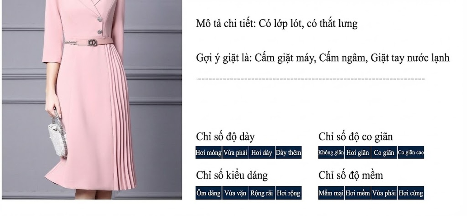 Váy Liền Thân Cổ chữ Vest Thiết Kế Xếp Ly Màu Hồng chi tiết 2