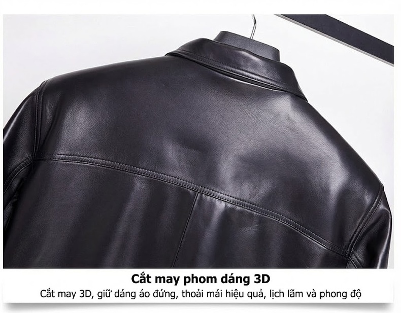 Áo Khoác Da Cừu Nam Cổ Trụ Phong Cách Công Sở Màu Đen chi tiết 10