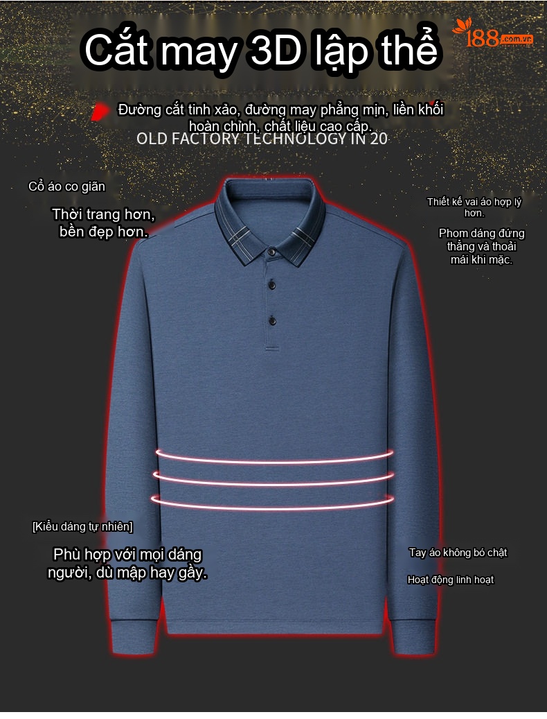 Áo Thun Polo Nam Tay Dài Cotton Thoải Mái Chống Nhăn Phong Cách Công Sở Màu Xám, Xanh, Đỏ chi tiết 4