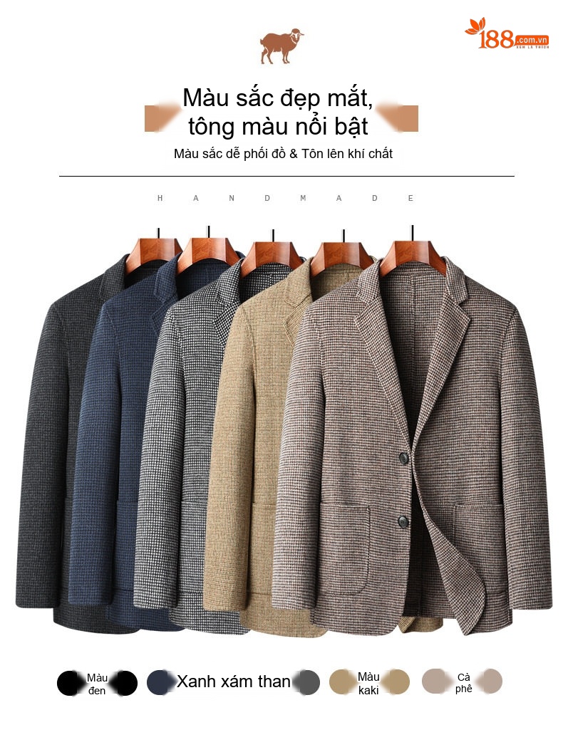 Áo Vest Nam Hai Mặt Dáng Ôm Họa Tiết Kẻ Houndstooth Lông Cừu Màu Nâu, Xám, Xanh Navy, Xám Đậm... chi tiết 15