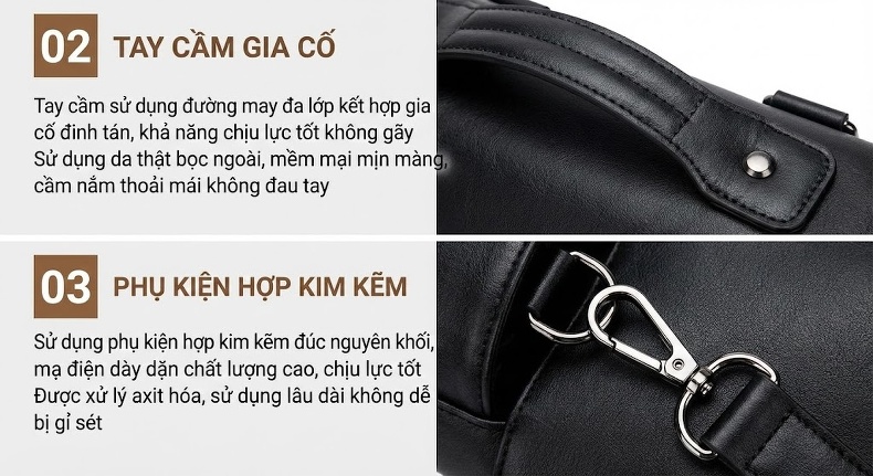 Túi Đeo Vai Nam Da Bò Sáp, Túi Đeo Chéo, Túi Du Lịch, In Logo Màu Đen, Nâu chi tiết 5