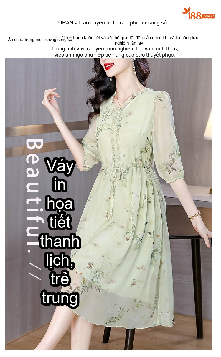 Váy Chữ A Lụa Tơ Tằm Thắt Eo In Hoa Dáng Suông Cho Mẹ Trung Niên chi tiết 3