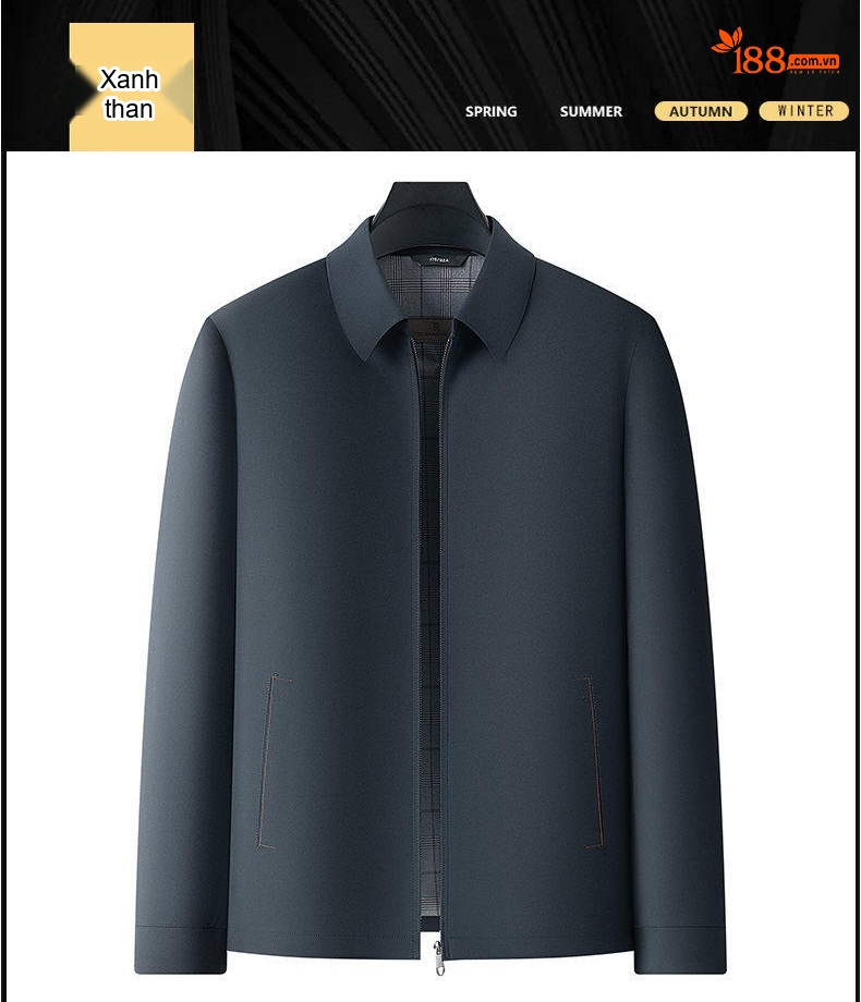Áo Khoác Nam Cổ Bẻ Khóa Kéo Kiểu Dáng Công Sở Màu Xanh Navy, Nâu, Đen chi tiết 13