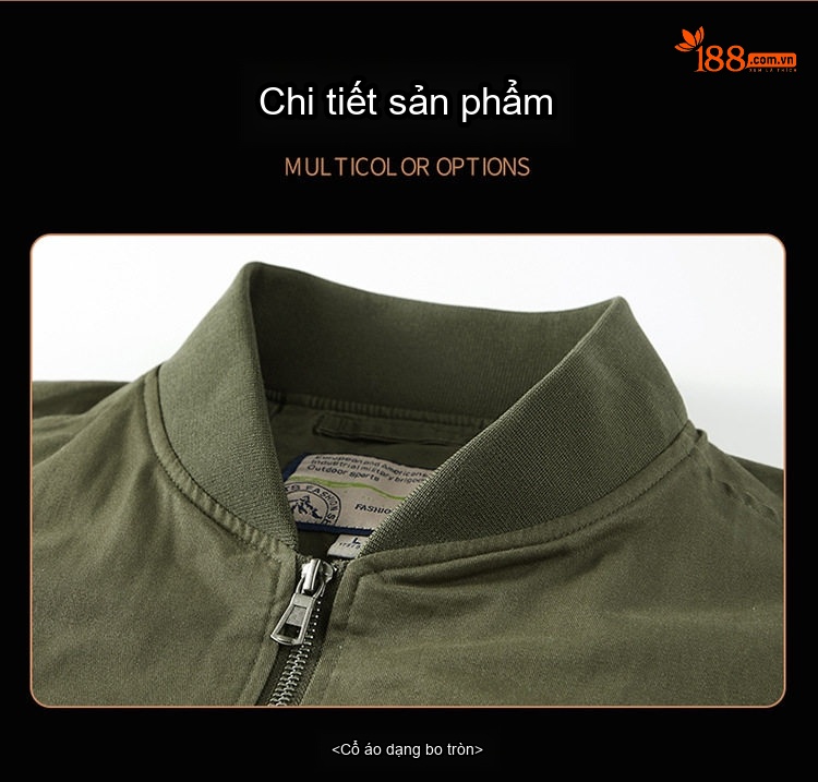 Áo Khoác Bomber Nam Cotton Giặt Nước Nhiều Túi Dáng Rộng Màu Đen, Xanh Olive, Nâu Vàng chi tiết 11
