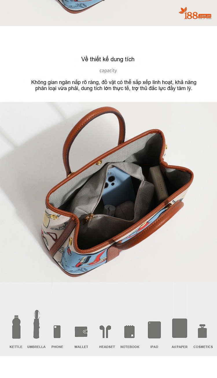 Túi Tote Nữ Vải Canvas In Họa Tiết Phong Cách Âu Mỹ Cổ Điển chi tiết 5