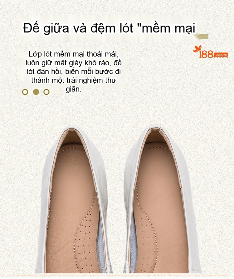 Giày Búp Bê Nữ Da Bò Mũi Vuông Chiều Cao Đế Khoảng 3cm Màu Đen, Trắng chi tiết 7