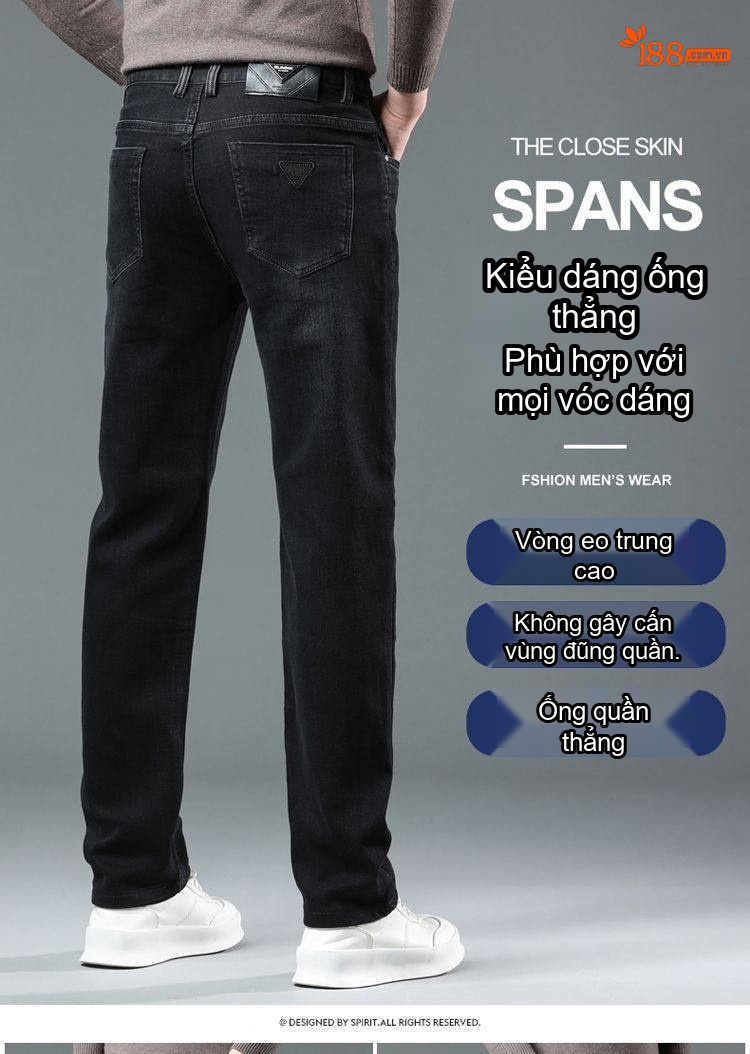 Quần Jeans Nam Ống Đứng Dáng Ôm Vừa Co Giãn Nhẹ Phong Cách Trung Niên Màu Đen chi tiết 19