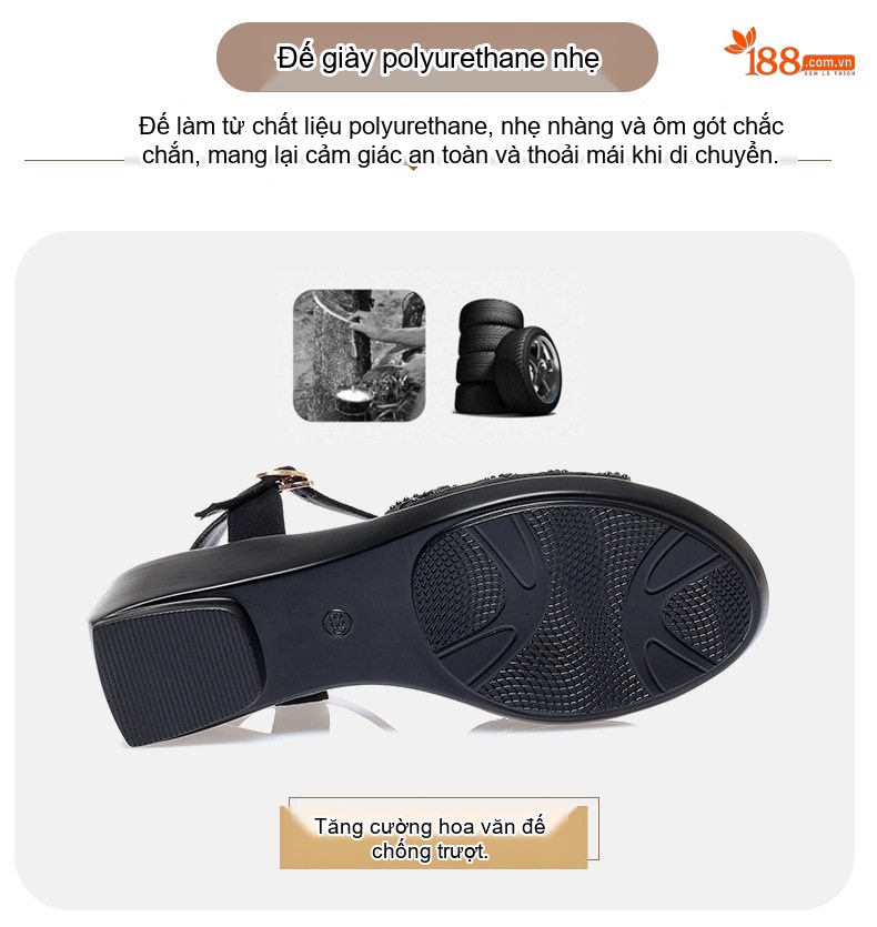 Dép Sandal Nữ Quai Hậu Đế Xuồng Da Mềm Đế Cao 5cm - 6cm Màu Vàng, Đen chi tiết 16