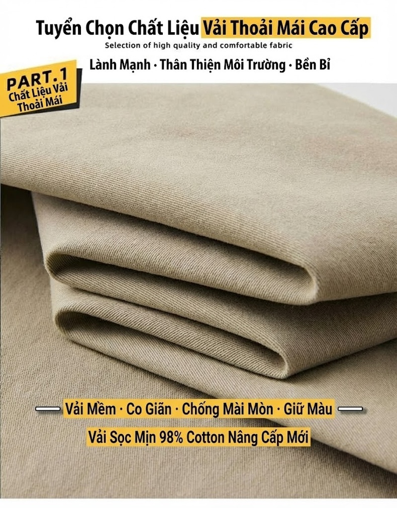 Quần Dài Cotton Nam Dáng Ôm Vừa Vặn Phong Cách Thời Trang Công Sở Màu Be chi tiết 5