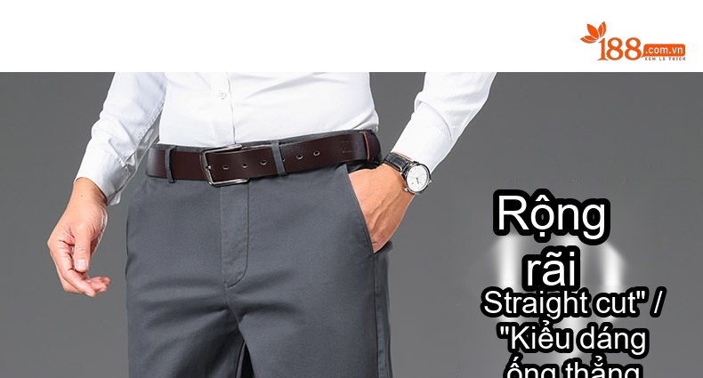 Quần Dài Nam Cotton Ống Suông Rộng Thoải Mái Màu Đen, Xám, Xanh Navy, Nâu chi tiết 10