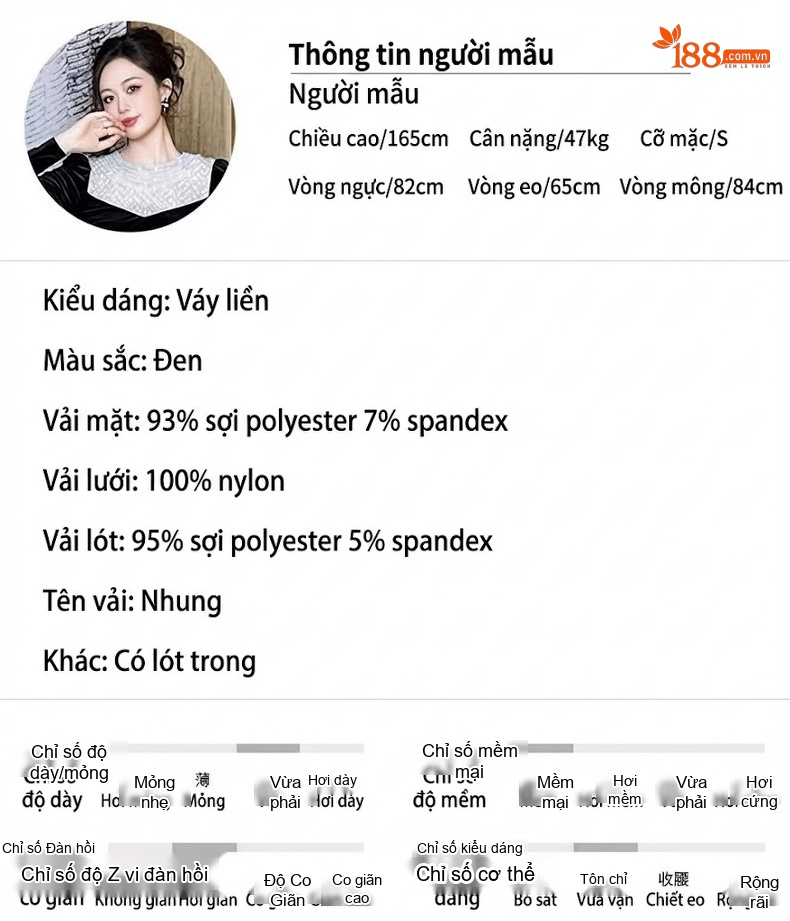 Đầm Nhung Tay Dài Cổ Tròn Đính Ngọc Trai Phong Cách Tiểu Thư Quý Phái Màu Đen chi tiết 2