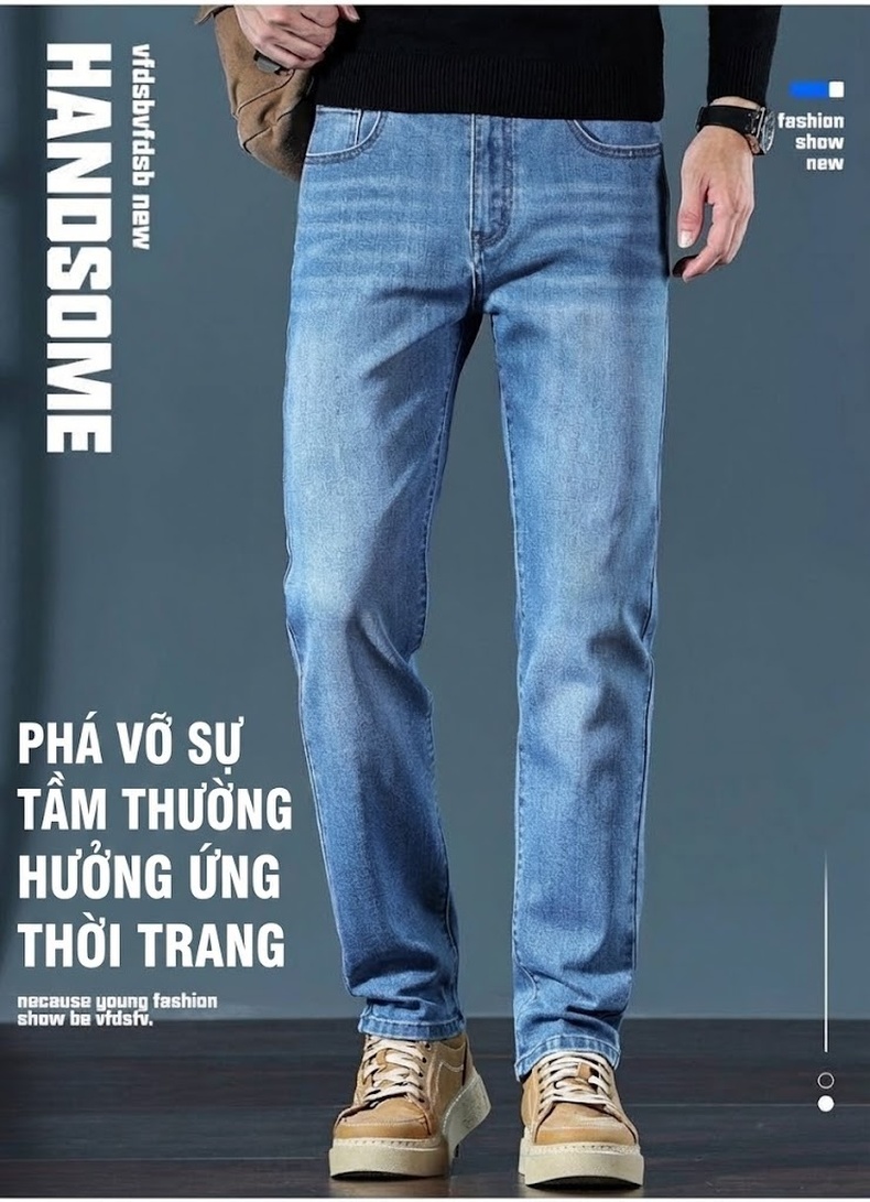 Quần Jean Nam Ống Đứng Co Giãn Dáng Ôm Cao Cấp Màu Xanh Đen chi tiết 17