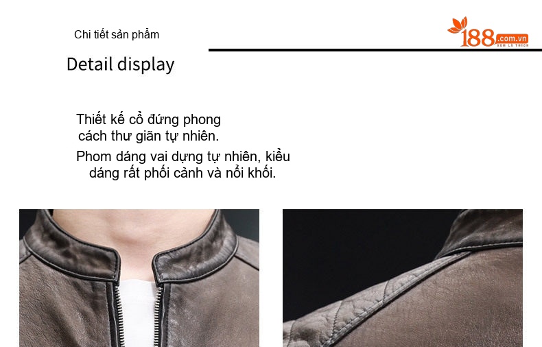 Áo Khoác Da Cừu Nam Dáng Ngắn Cổ Trụ Phong Cách Biker Màu Nâu chi tiết 6