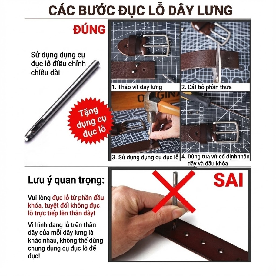 Thắt Lưng Nam Da Bò Khóa Kim Loại Phong Cách Retro Màu Nâu, Đen chi tiết 5