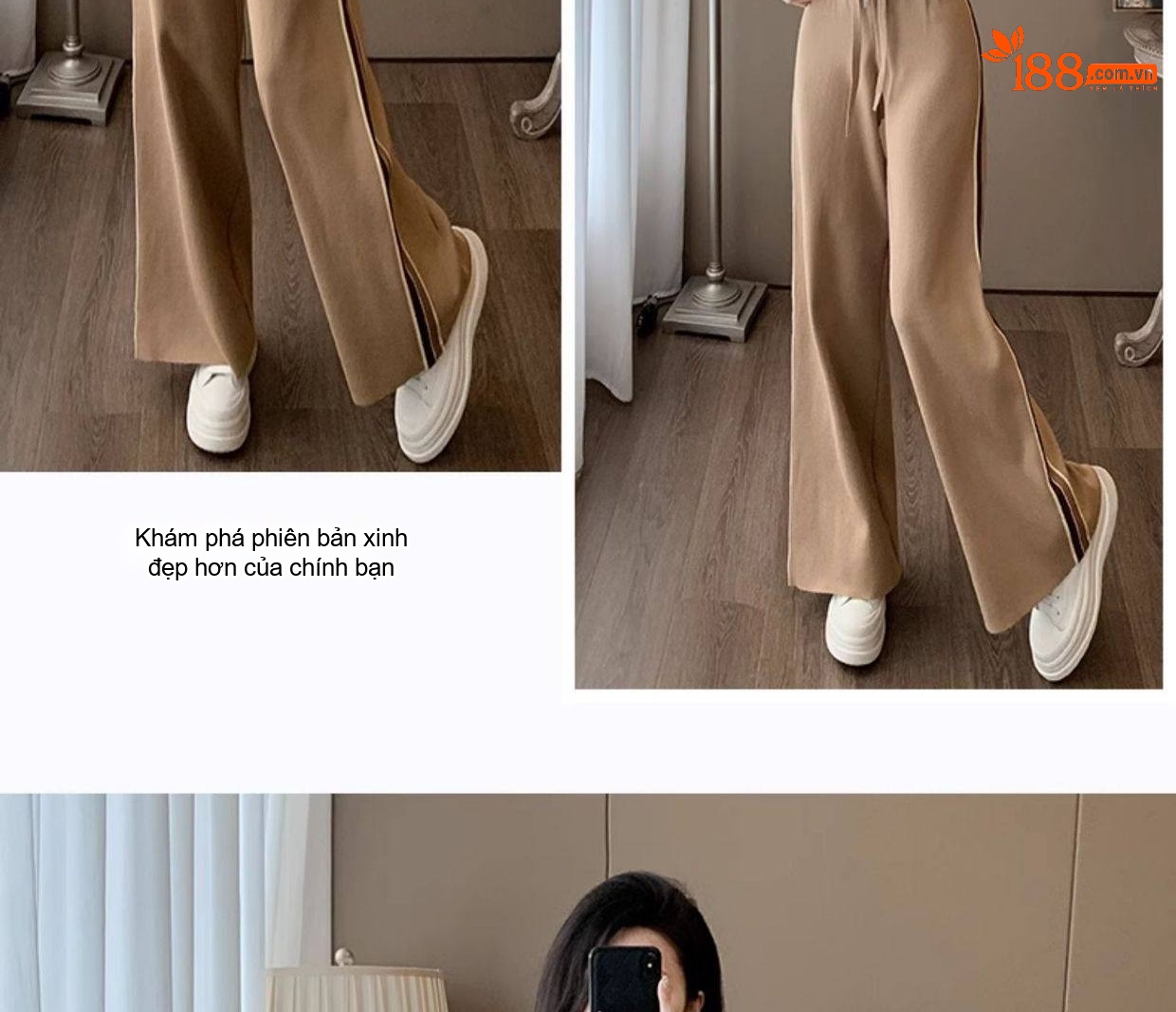 Set Bộ Dệt Kim Áo Khoác Lửng Quần Ống Rộng Phong Cách Thời Trang Màu Nâu chi tiết 10