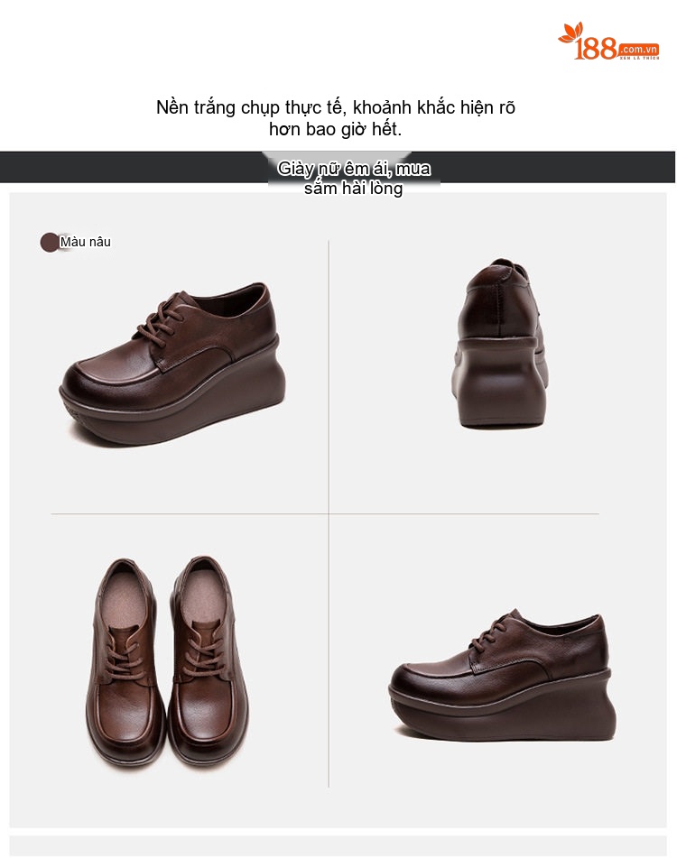 Giày Oxford Nữ Da Bóng Đế Xuồng Chiều Cao Đế Khoảng 5cm Màu Đen, Nâu chi tiết 17