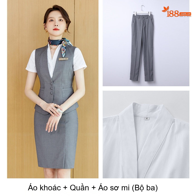 Áo Gile Công Sở Nữ Kiểu Dáng Vest Thiết Kế Thanh Lịch Màu Xám, Xanh Navy
