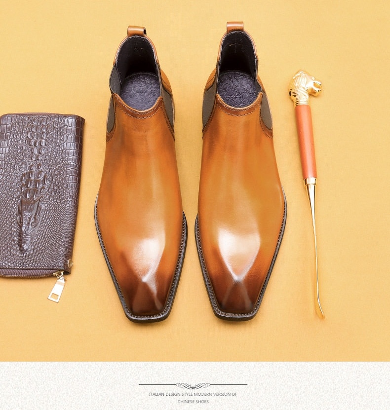 Giày Chelsea Boot Nam Da Thật Mũi Nhọn Chiều Cao Đế Khoảng 3cm Màu Đen, Nâu chi tiết 3