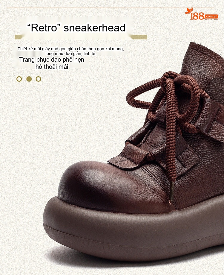 Giày Boot Nữ Da Bò Cổ Ngắn Phong Cách Anh Quốc Chiều Cao Đế Khoảng 5cm Màu Đen, Nâu chi tiết 4