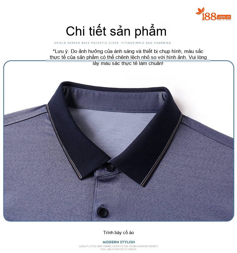 Áo Polo Nam Lụa Tằm Tay Ngắn Dáng Rộng Thoải Mái Chống Nhăn Màu Xám, Xanh, Đen chi tiết 25