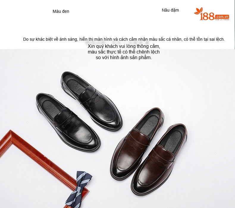 Giày Lười Nam Da Thật Penny Loafer Chiều Cao Đế Khoảng 2cm Màu Đen chi tiết 4