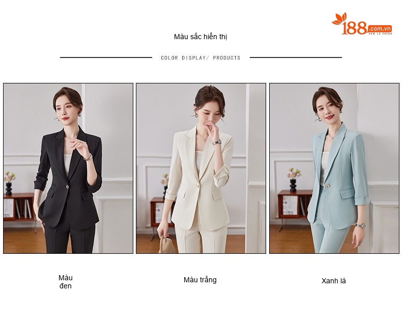Bộ Vest Công Sở Nữ Tay Lỡ Phong Cách Hàn Quốc Màu Kem, Xanh, Đen chi tiết 7